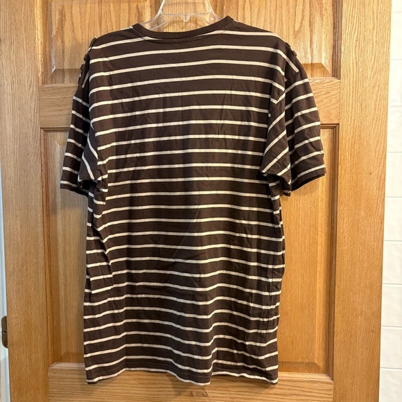 Vintage Y2K SPIRIT RUSSO V-Neck Short Sleeve Shirt Brown Striped Pocket Men’s XL - Picture 2 of 4